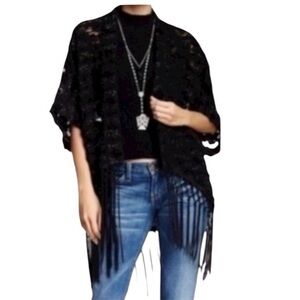 Voom by Joy open front boho fringe kimono style Cardigan in black